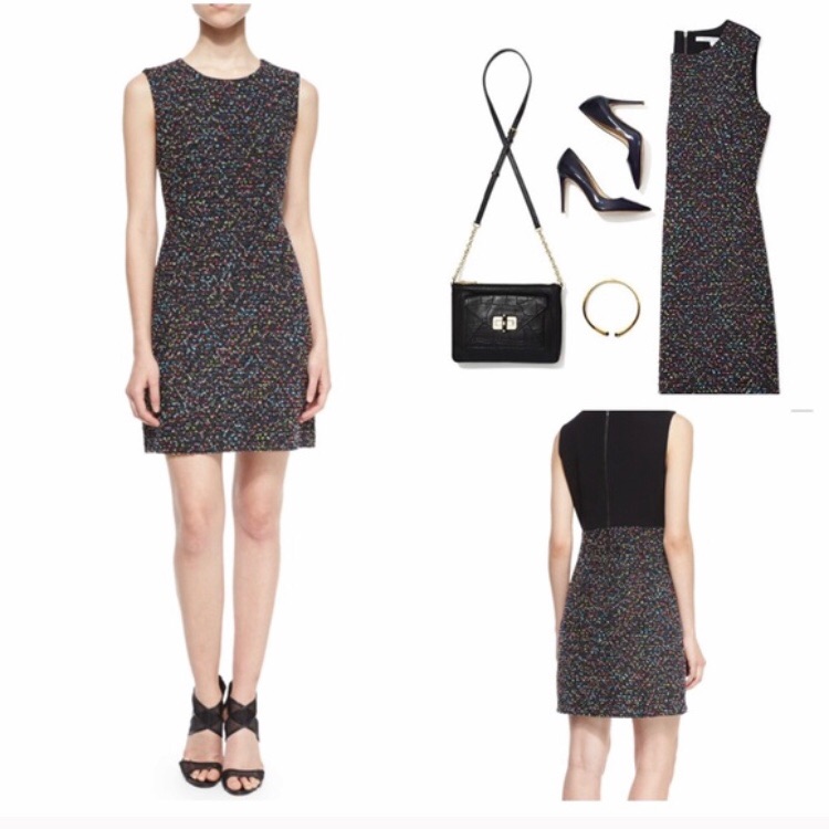 Nwt Dvf Carrie Tweed A-Line Multicolor Dress